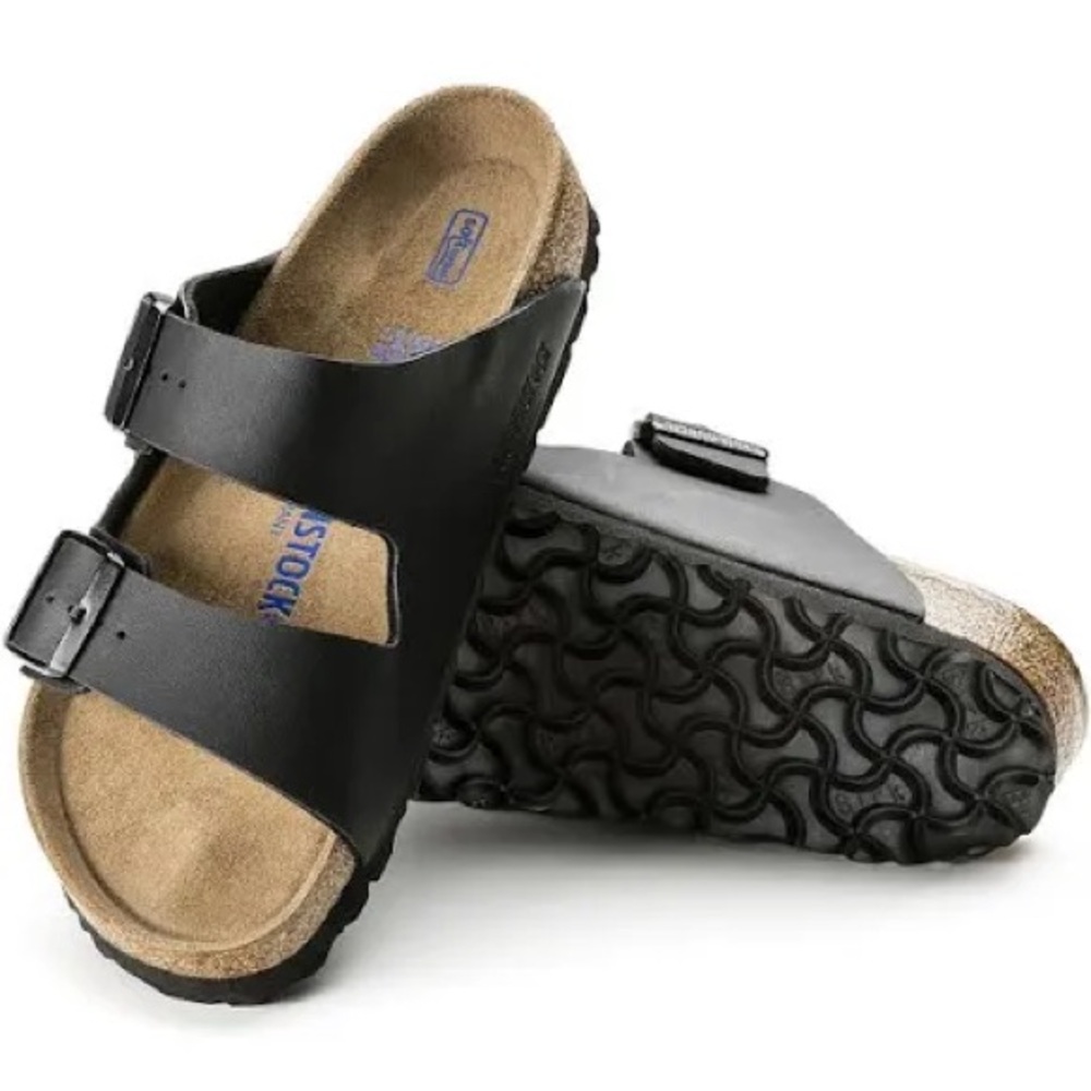 Birkenstock Black and Tan Sandals with Two-Strap Design